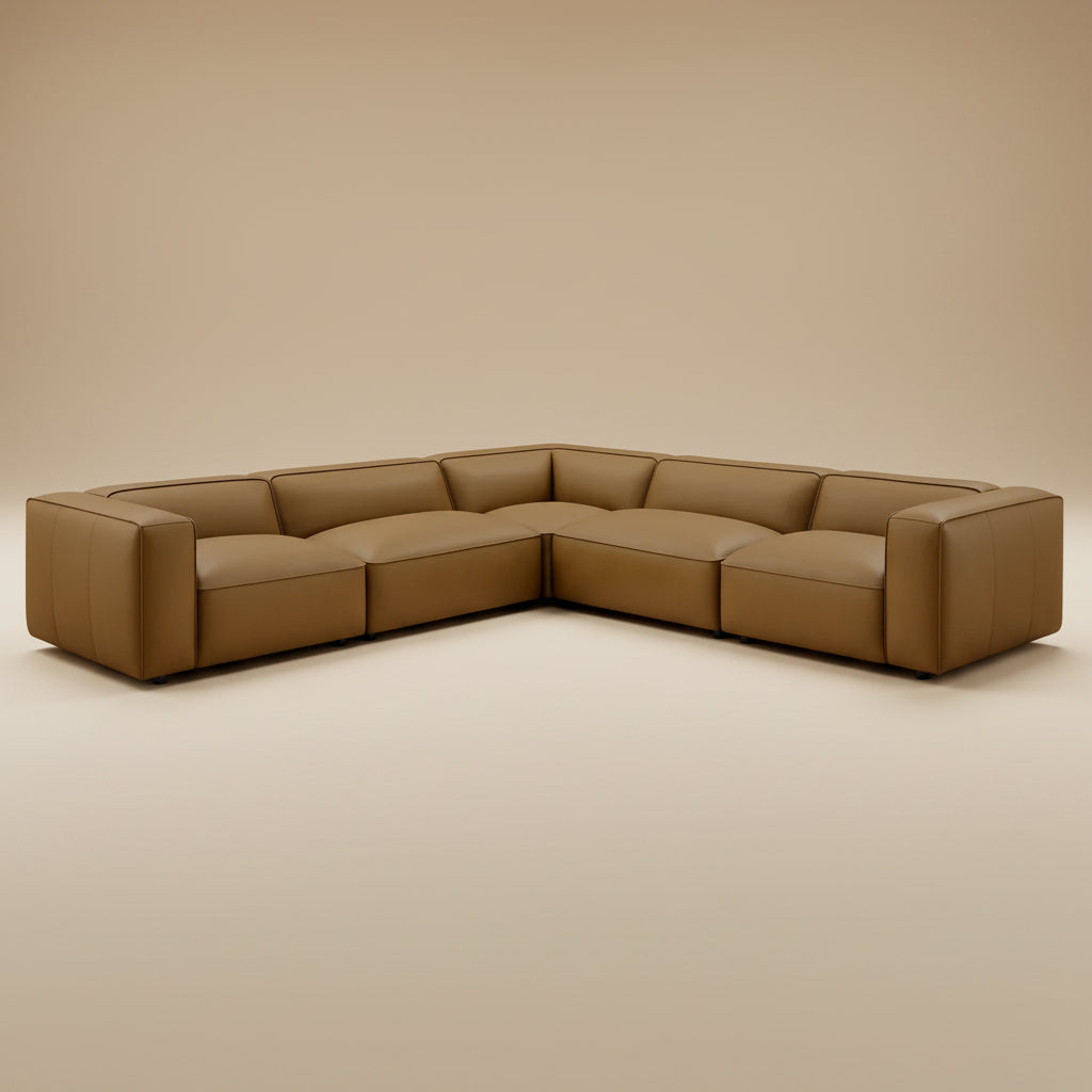 Auren 5-Piece Upholstered Vegan Leather Modular L-Shaped Sofa by Modway