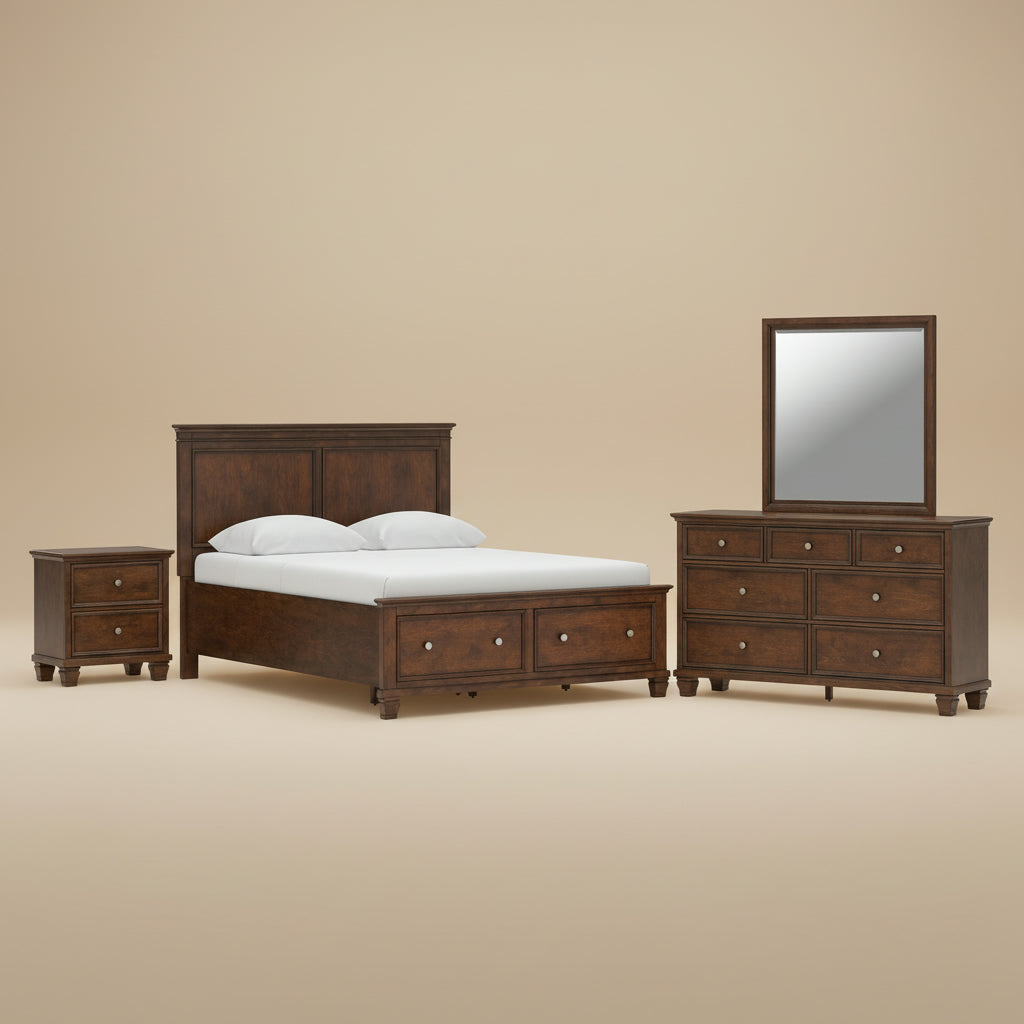 Danabrin Queen Panel Storage Bed, Dresser, Mirror and Nightstand