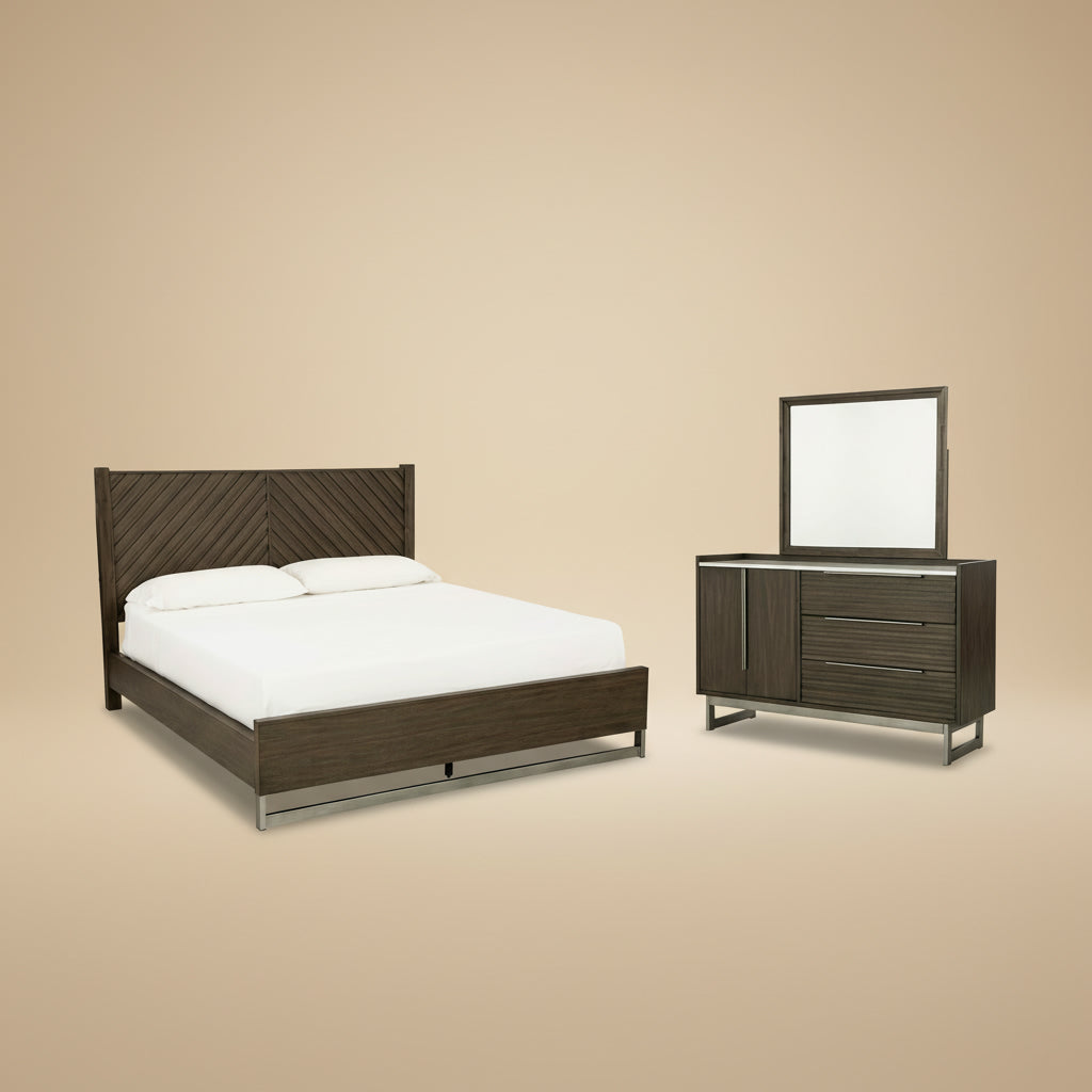 Arkenton California King Panel Bed with Mirrored Dresser