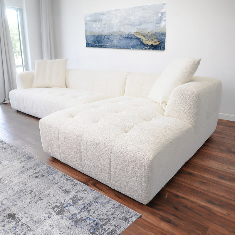 Wade Ivory Boucle Right Facing Chaise Sectional Sofa