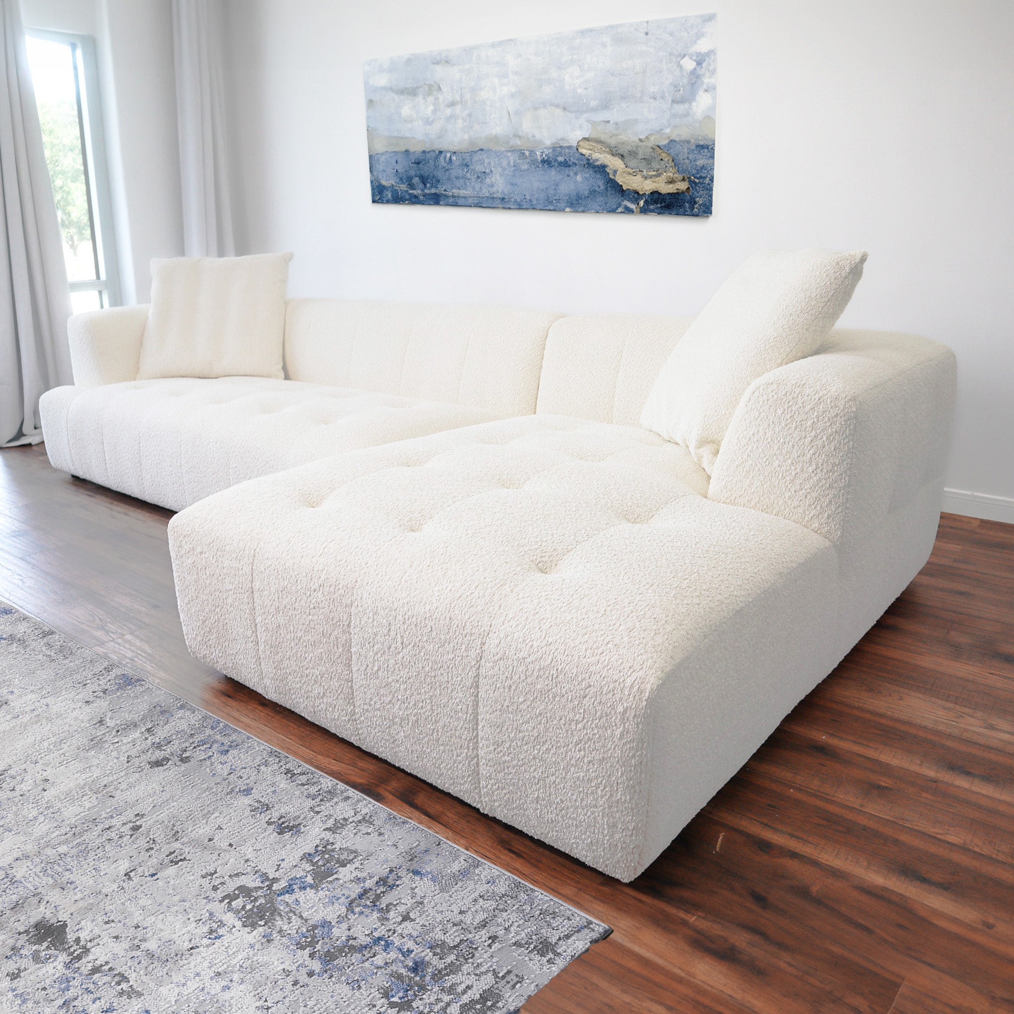 Wade Ivory Boucle Right Facing Chaise Sectional Sofa - MidinMod