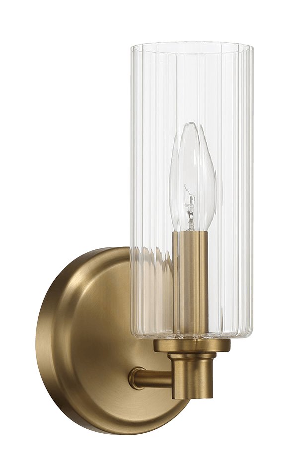 Jardin Single Light Wall Sconce With Clear Ribbed Glass - Satin Brass - MidinMod