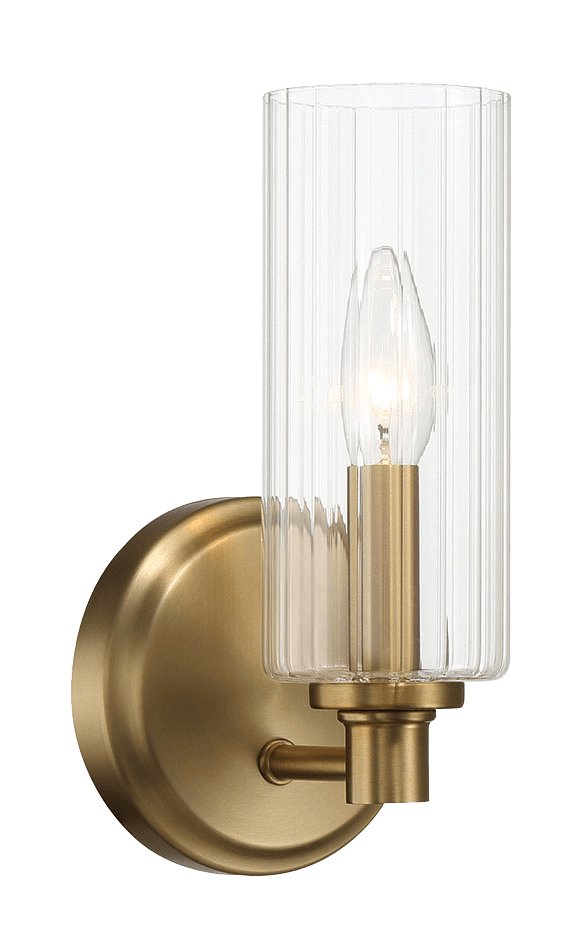 Jardin Single Light Wall Sconce With Clear Ribbed Glass - Satin Brass - MidinMod