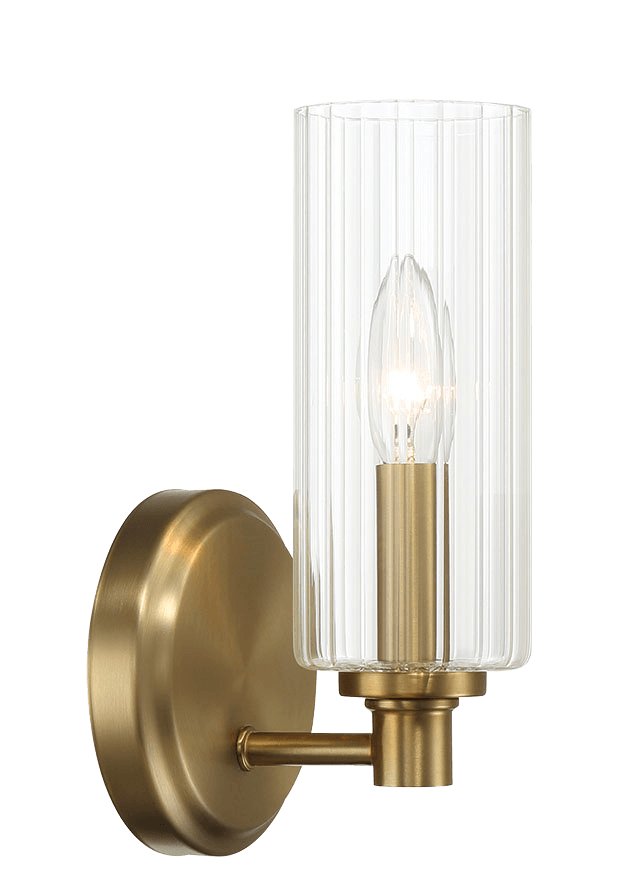 Jardin Single Light Wall Sconce With Clear Ribbed Glass - Satin Brass - MidinMod