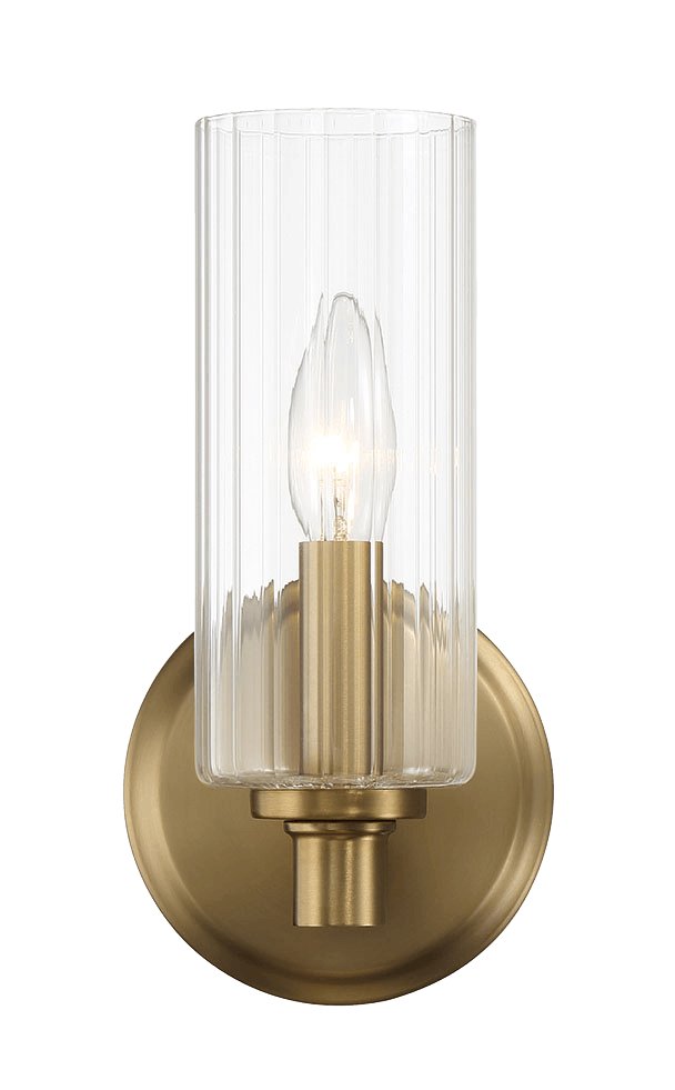 Jardin Single Light Wall Sconce With Clear Ribbed Glass - Satin Brass - MidinMod