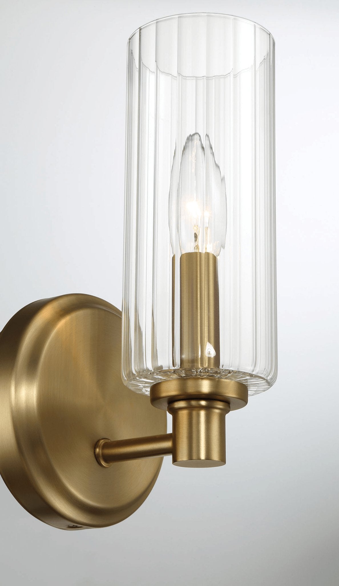 Jardin Single Light Wall Sconce With Clear Ribbed Glass - Satin Brass - MidinMod