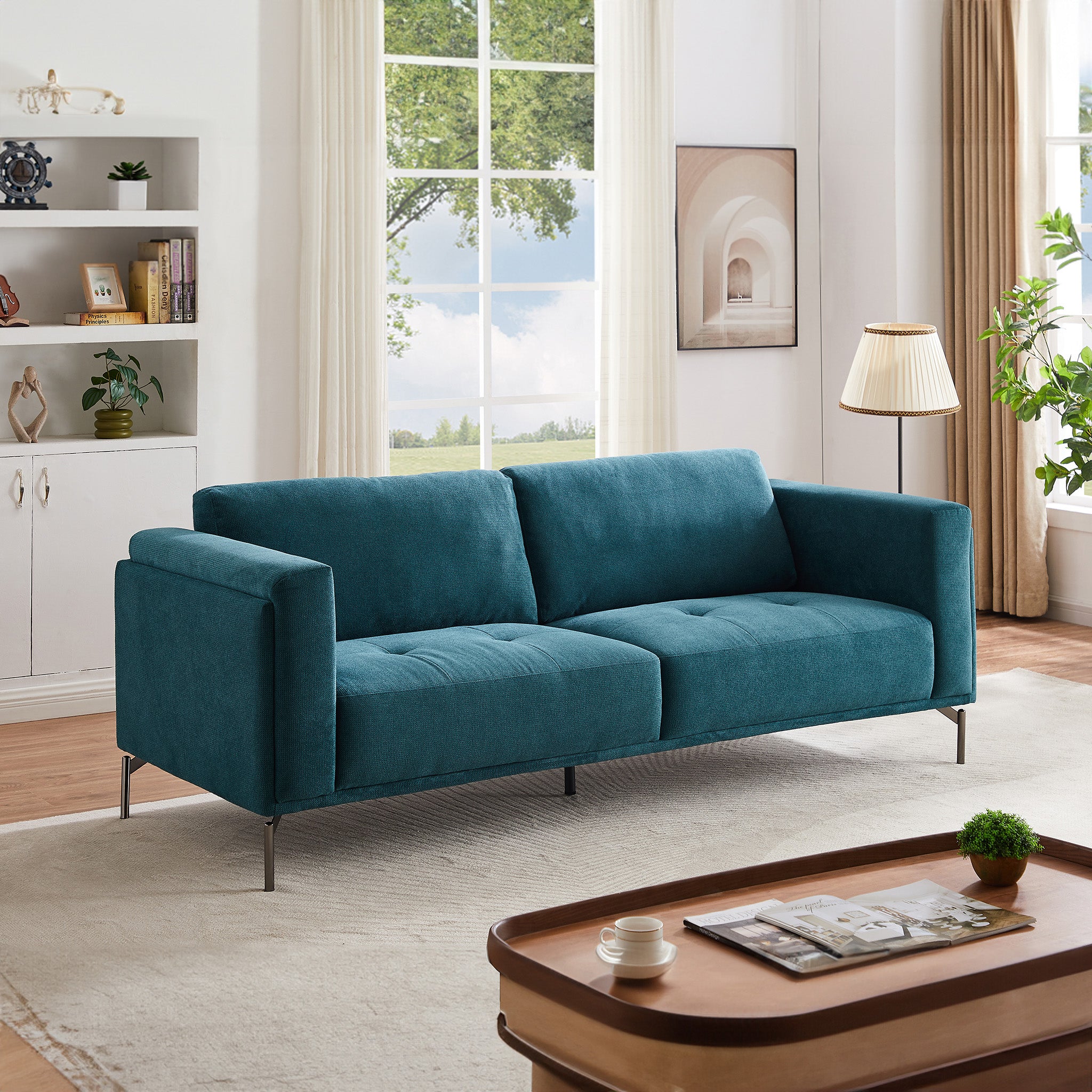 London Blue Linen Sofa - MidinMod