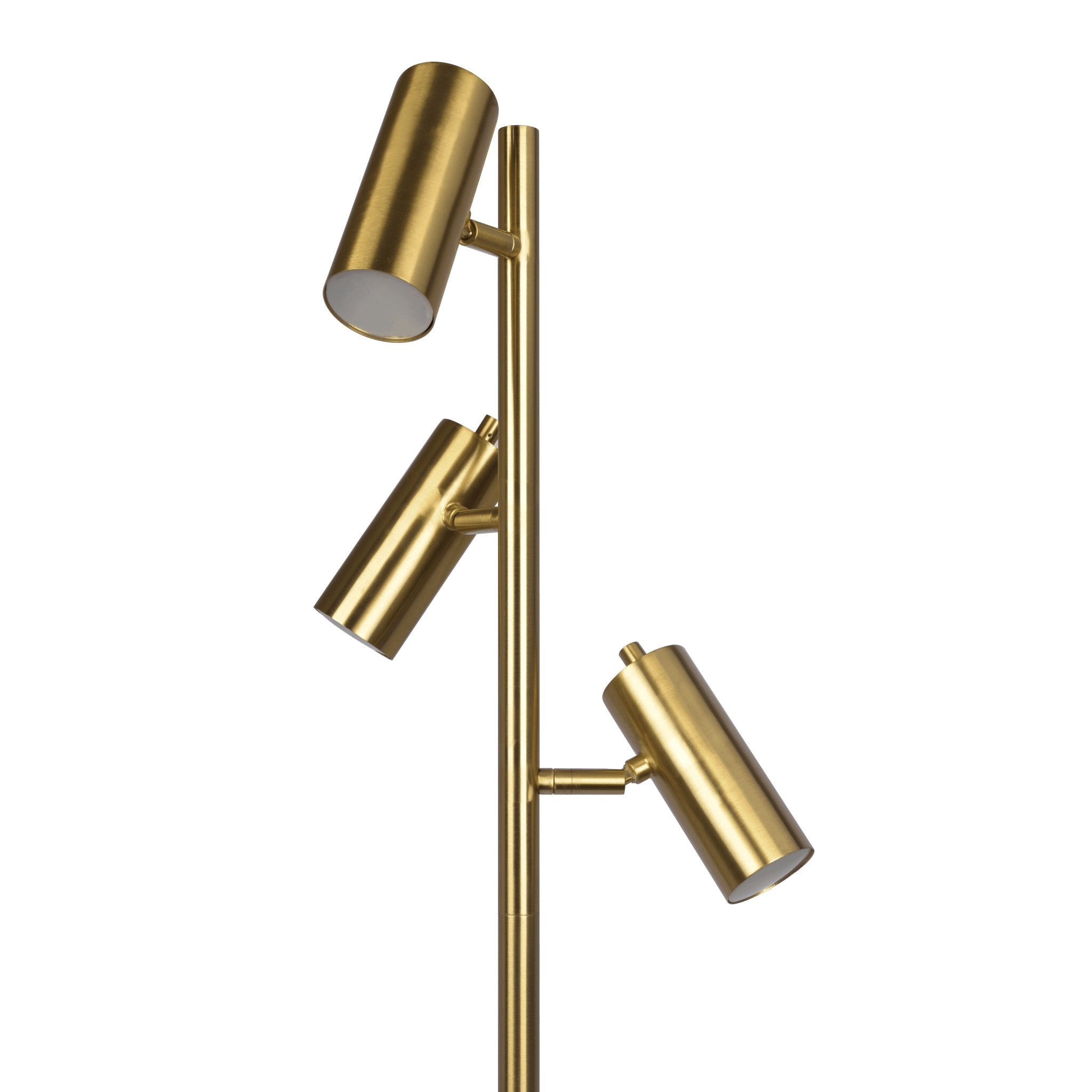 Lumina Brassed Gold Floor Lamp with Rotary Switch Triple Spots Metal Cone Base - MidinMod