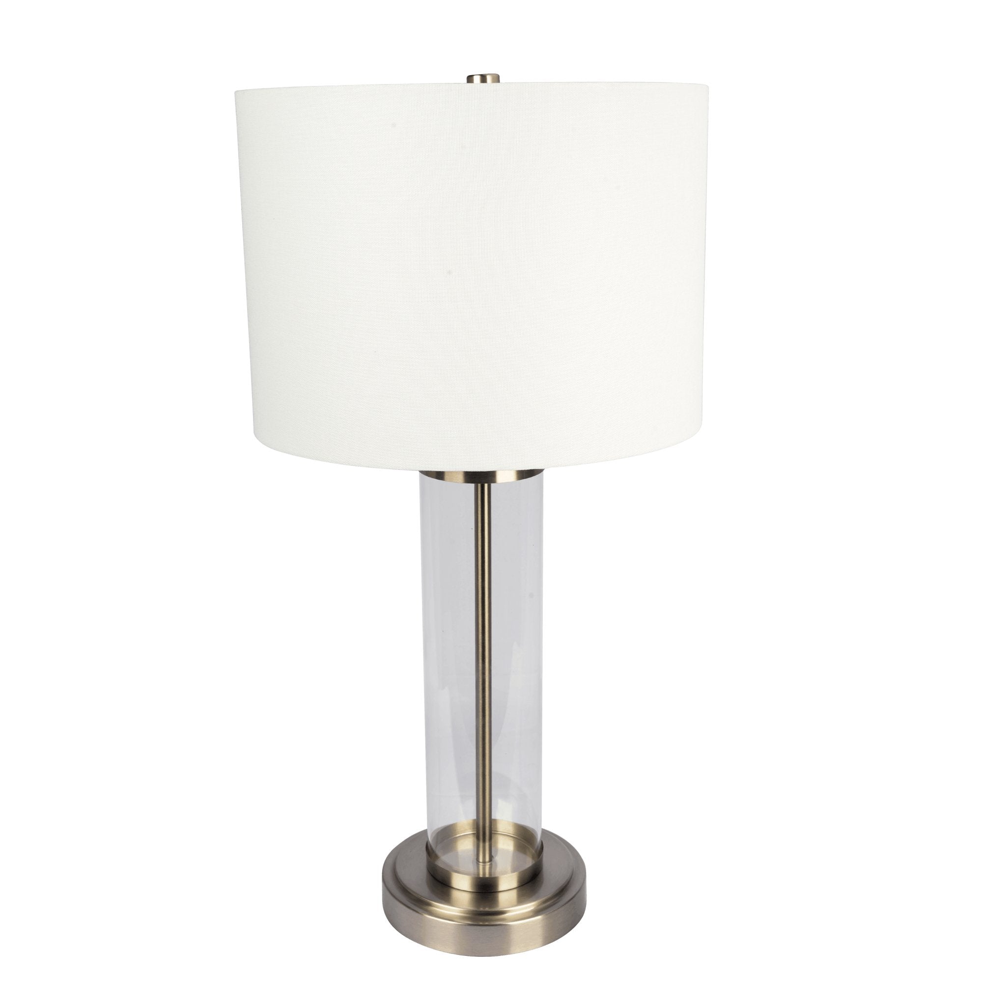 Luna Brushed Nickel Table Lamp with On/Off Switch Clear Glass Body Metal Base - MidinMod