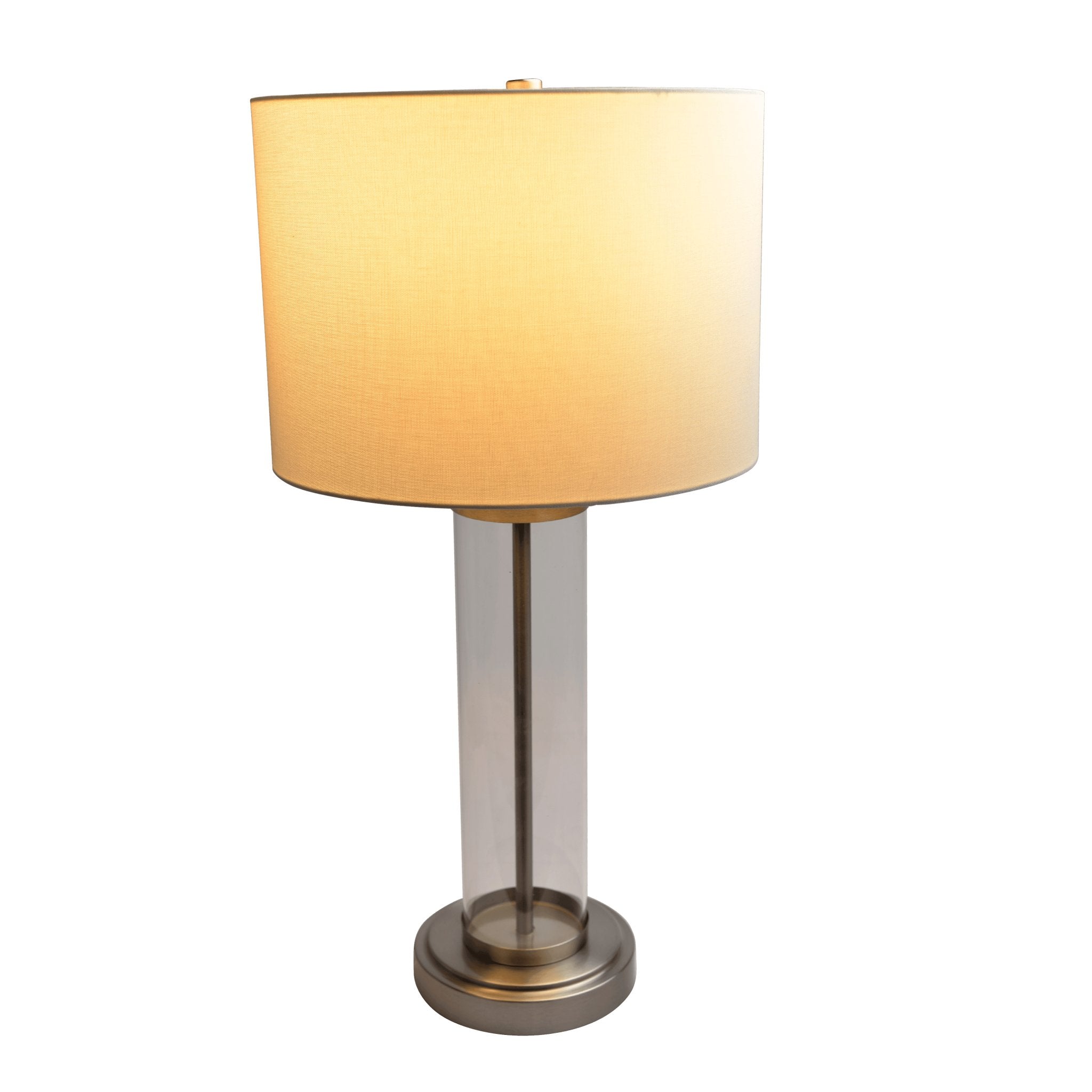 Luna Brushed Nickel Table Lamp with On/Off Switch Clear Glass Body Metal Base - MidinMod