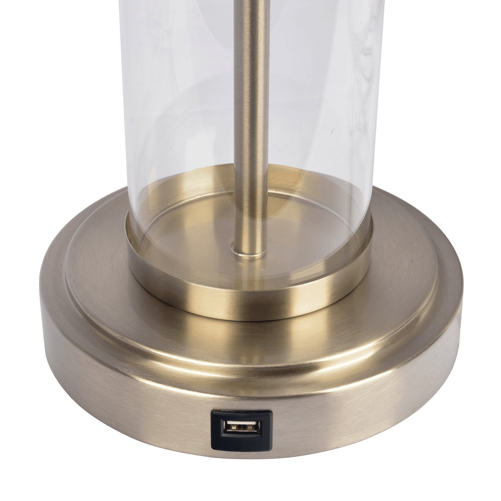 Luna Brushed Nickel Table Lamp with On/Off Switch Clear Glass Body Metal Base - MidinMod