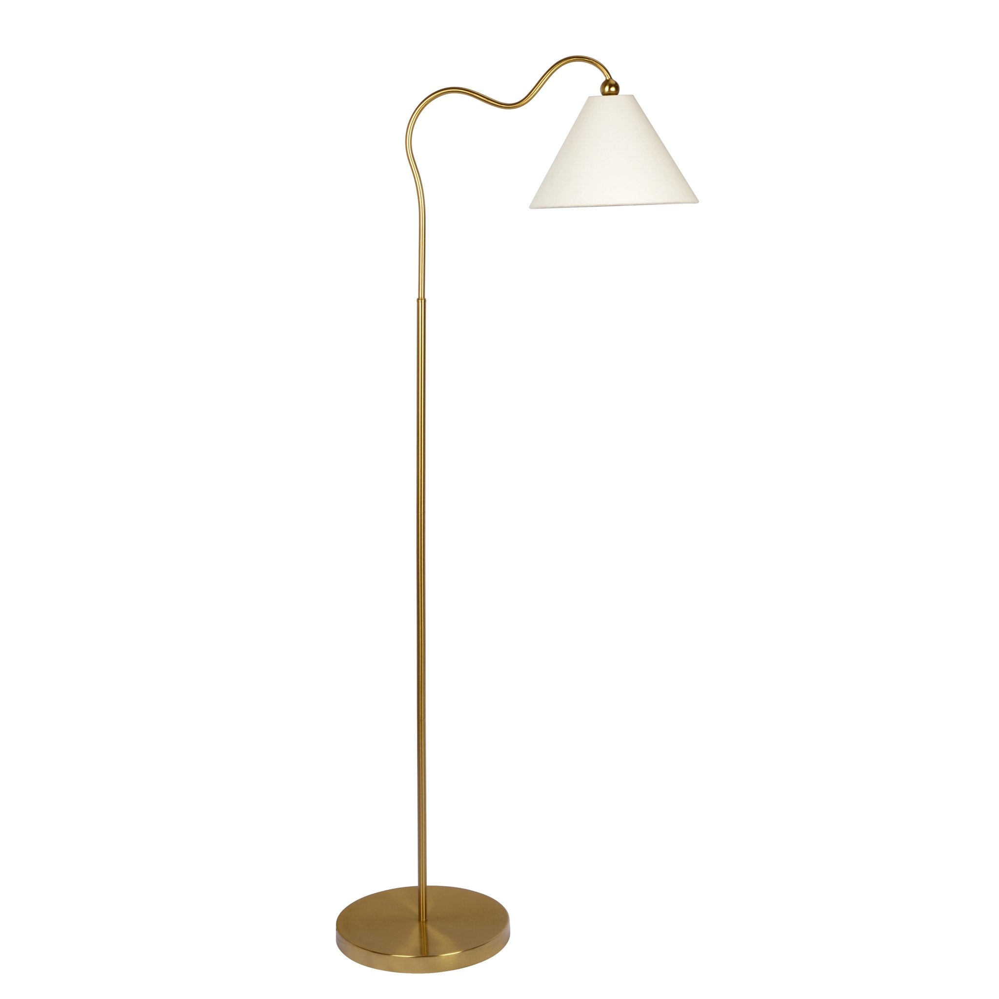 Majestic Brass Ring Base Floor Lamp with Triangle White Drum Shade - MidinMod