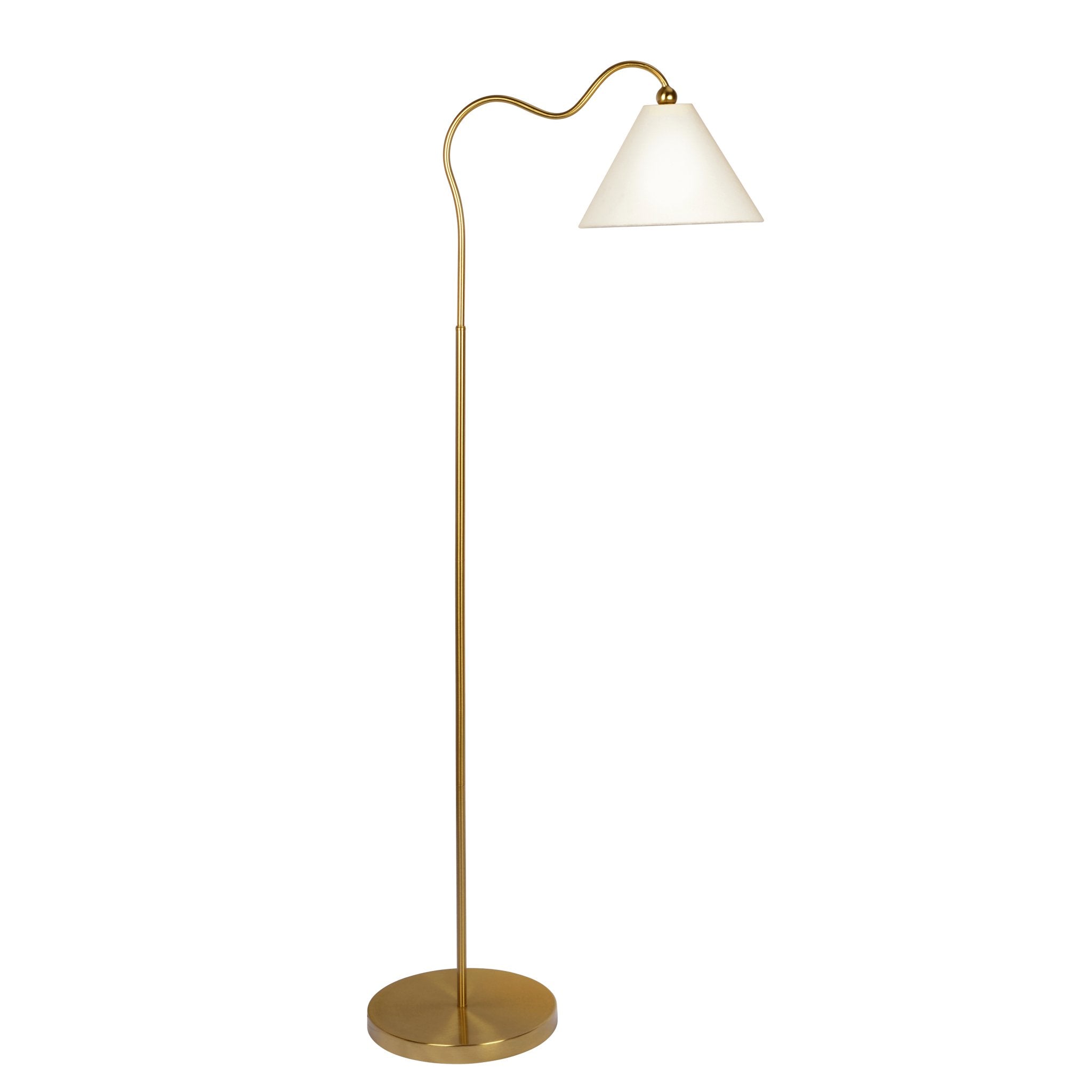 Majestic Brass Ring Base Floor Lamp with Triangle White Drum Shade - MidinMod