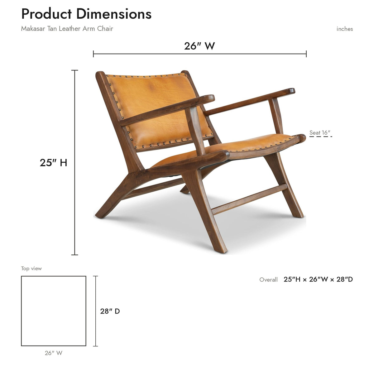 Makasar Mid-Century Modern Tan Leather Accent Chair with Solid Wood Frame | MidinMod
