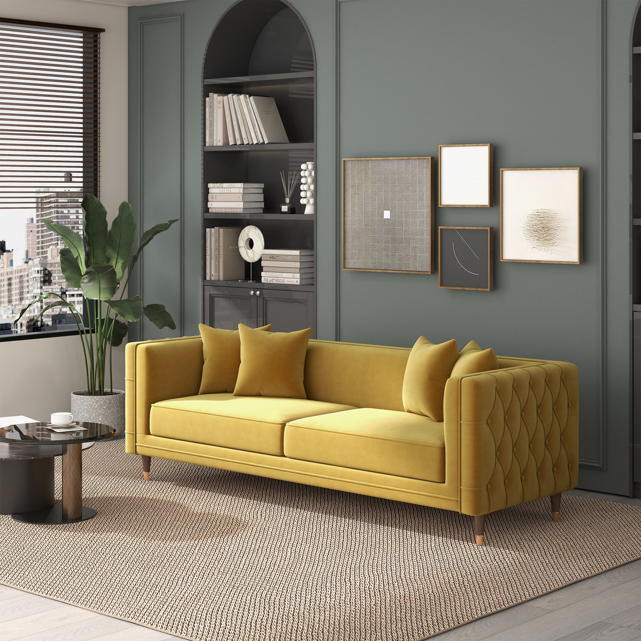 Mara Yellow Mustard Velvet Sofa - MidinMod