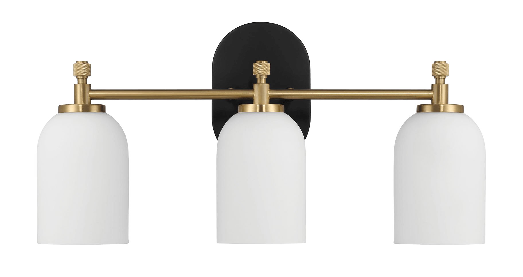 Meadows Three Lights Vanity Brushed Gold Bathroom Wall Light for Bathroom Over Mirror 20.5"W × 10.125"H × 5.5"E with White Frosted Glass - MidinMod Houston Tx Mid Century Furniture Store - Wall Lamp 1