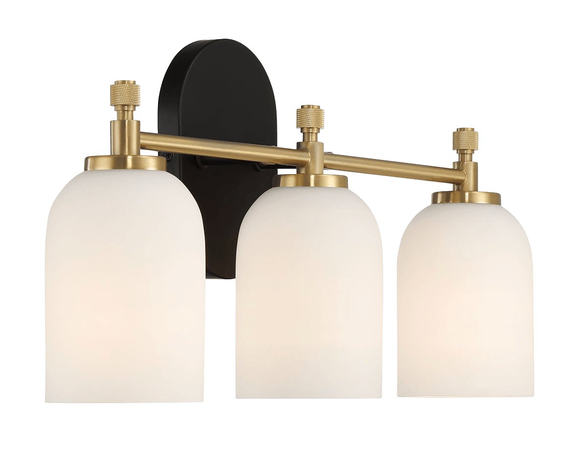 Meadows Three Lights Vanity Brushed Gold Bathroom Wall Light for Bathroom Over Mirror 20.5"W × 10.125"H × 5.5"E with White Frosted Glass - MidinMod Houston Tx Mid Century Furniture Store - Wall Lamp 4