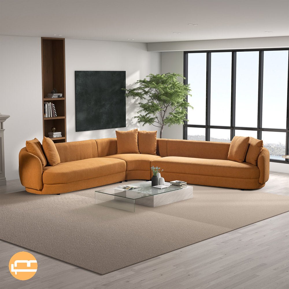 Highland Cognac Boucle Corner Sofa - Front View - MidinMod