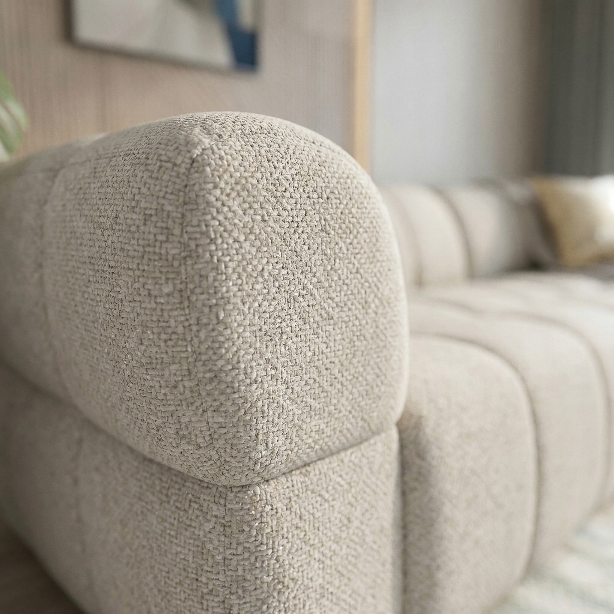 Revel PWR Slider Sofa | Light Brown Chenille & 3-Seater Design | MidinMod