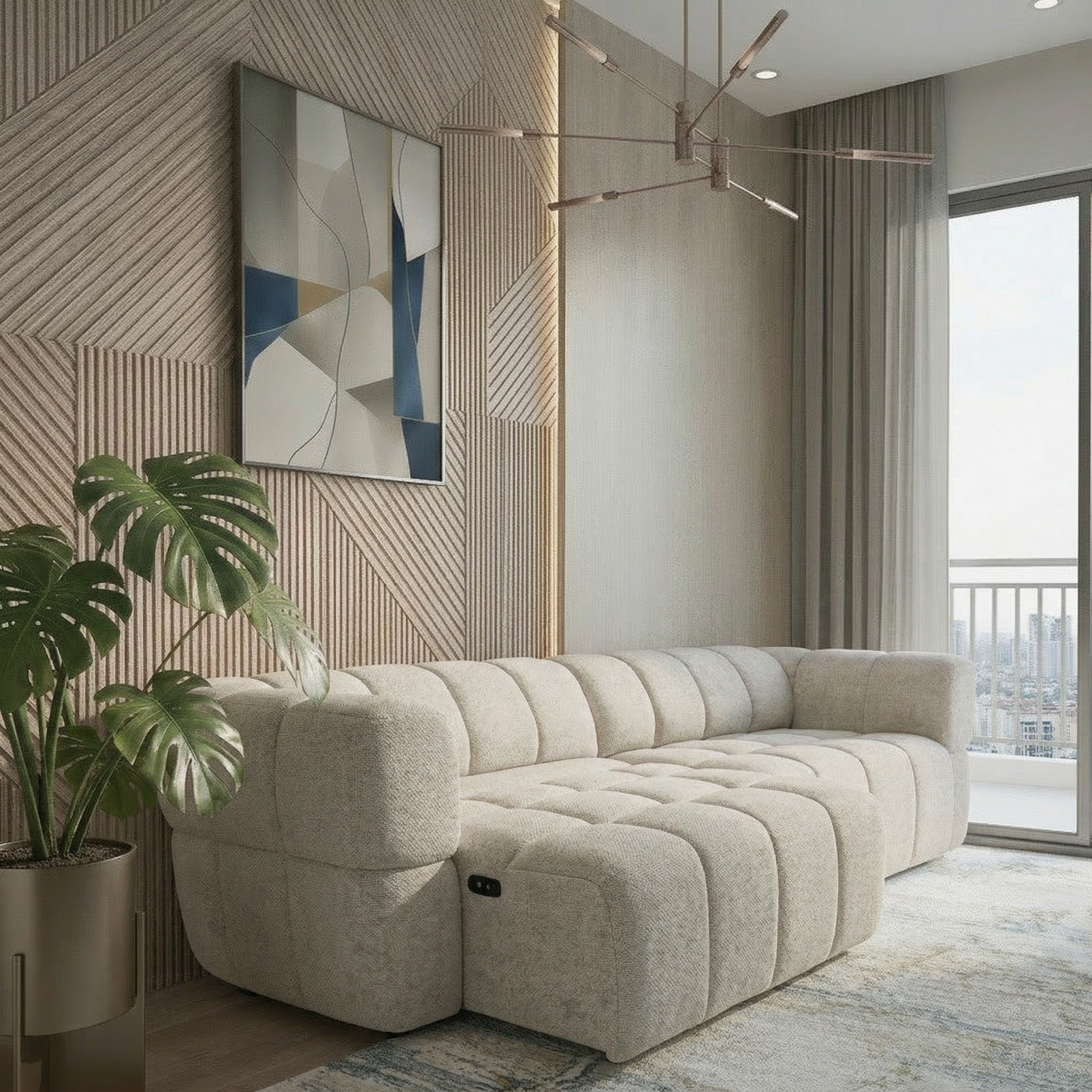 Revel PWR Slider Sofa | Light Brown Chenille & 3-Seater Design | MidinMod