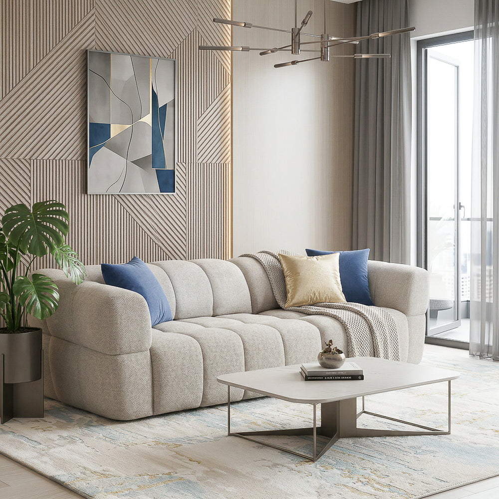 Revel PWR Slider Sofa | Light Brown Chenille & 3-Seater Design | MidinMod