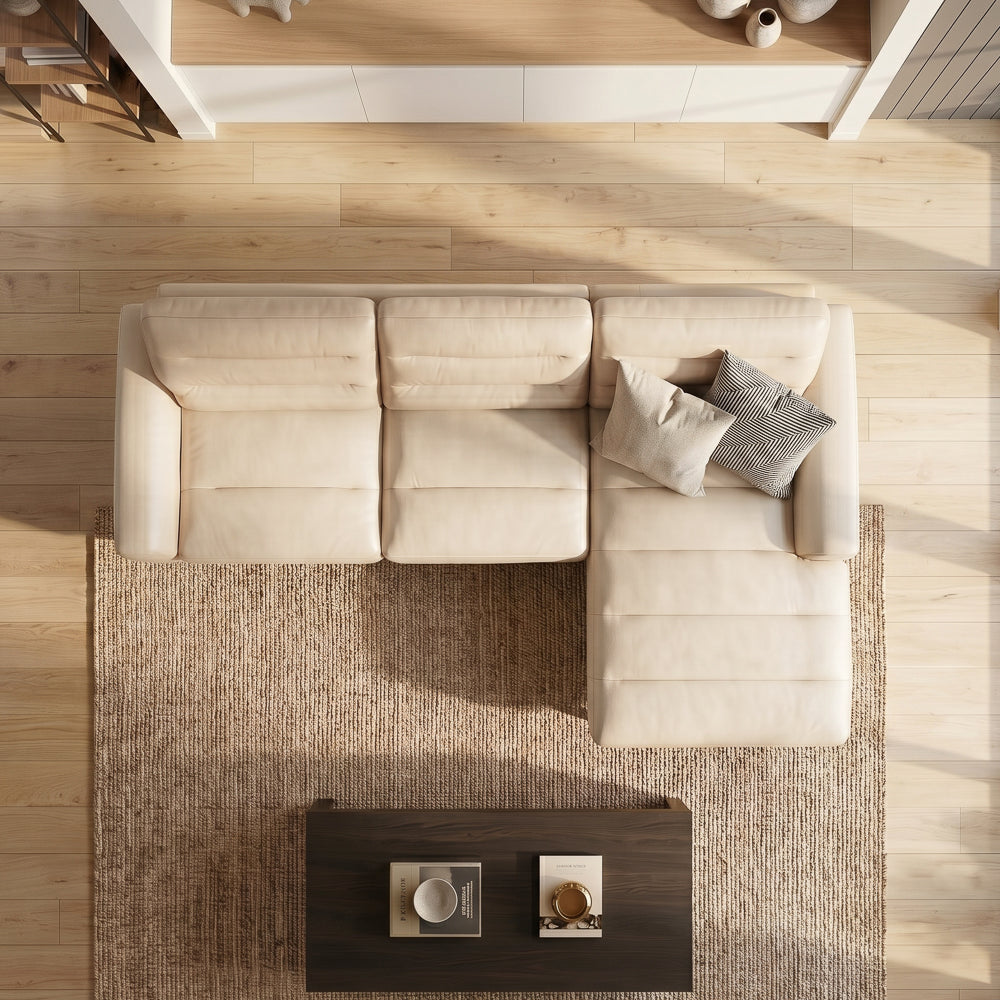 Barton Cream Leather Right-Facing Sectional Sofa with Extended Chaise | MidinMod