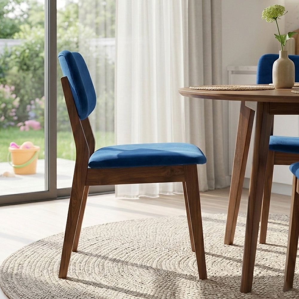 Abbott Velvet Dining Chair Set | Mid-Century Modern Style | Wooden Legs | MidinMod