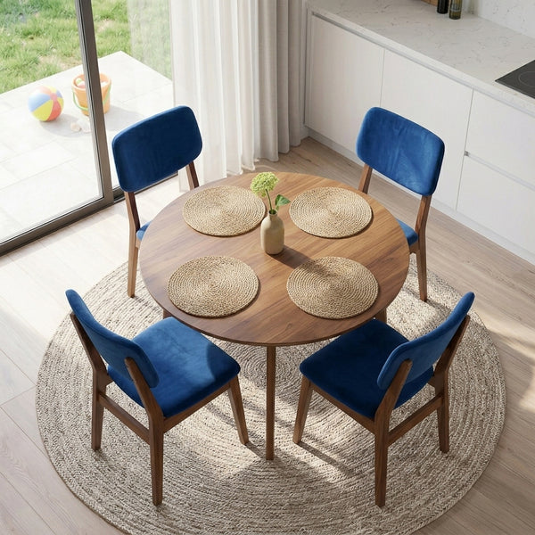 Abbott Velvet Dining Chair Set | Mid-Century Modern Style | Wooden Legs | MidinMod