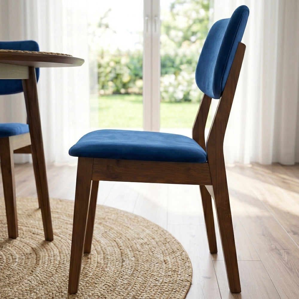 Abbott Velvet Dining Chair Set | Mid-Century Modern Style | Wooden Legs | MidinMod