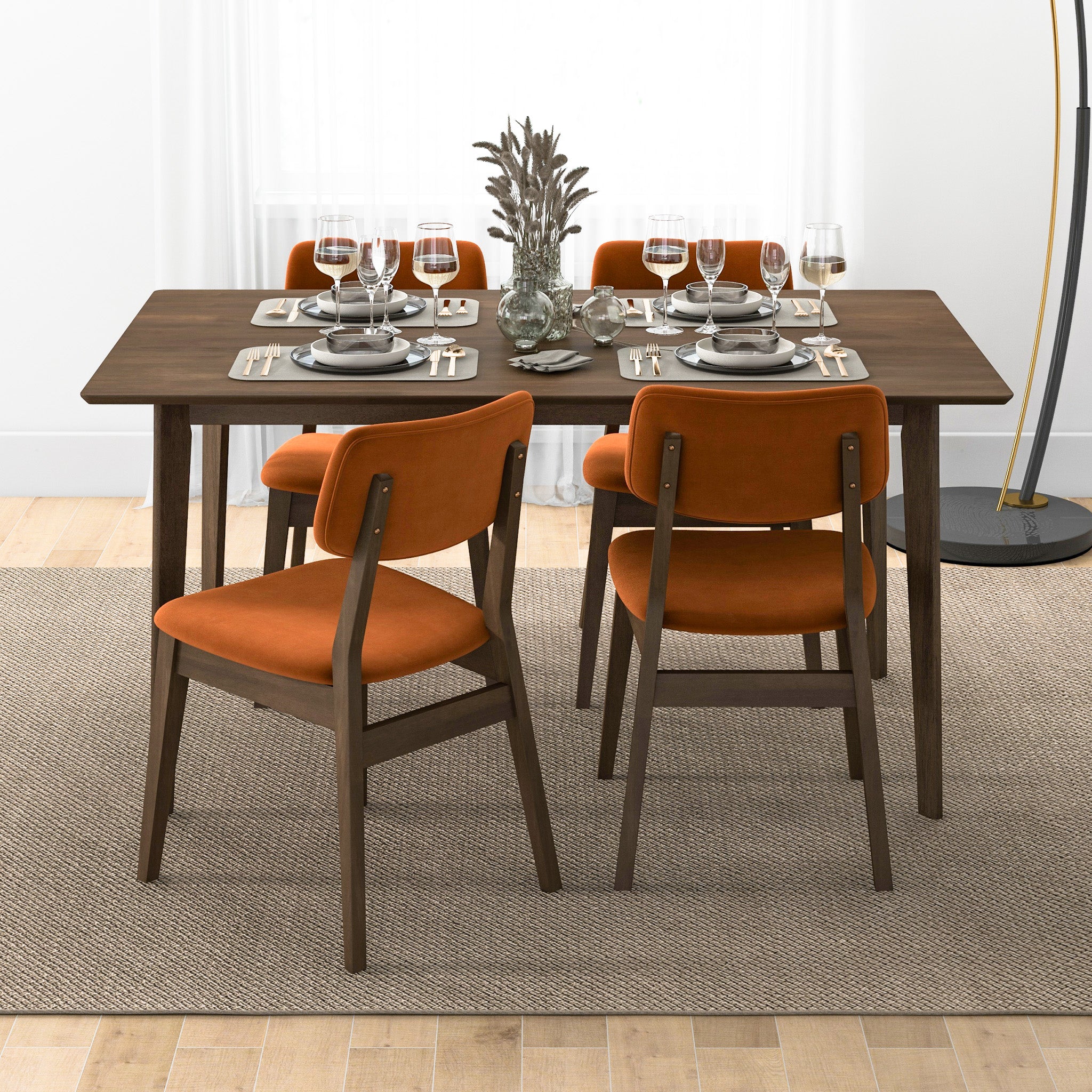 Abbott Burnt Orange Velvet Dining Chair Set of 2 - MidinMod
