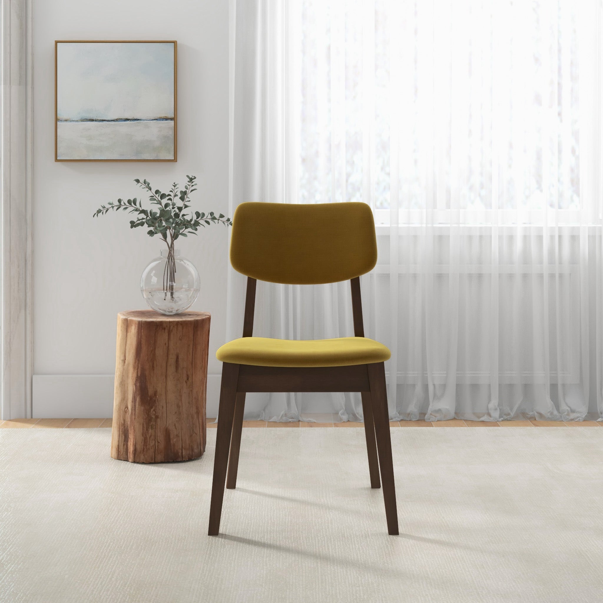 Abbott Dark Yellow Velvet Dining Chair Set of 2 - MidinMod