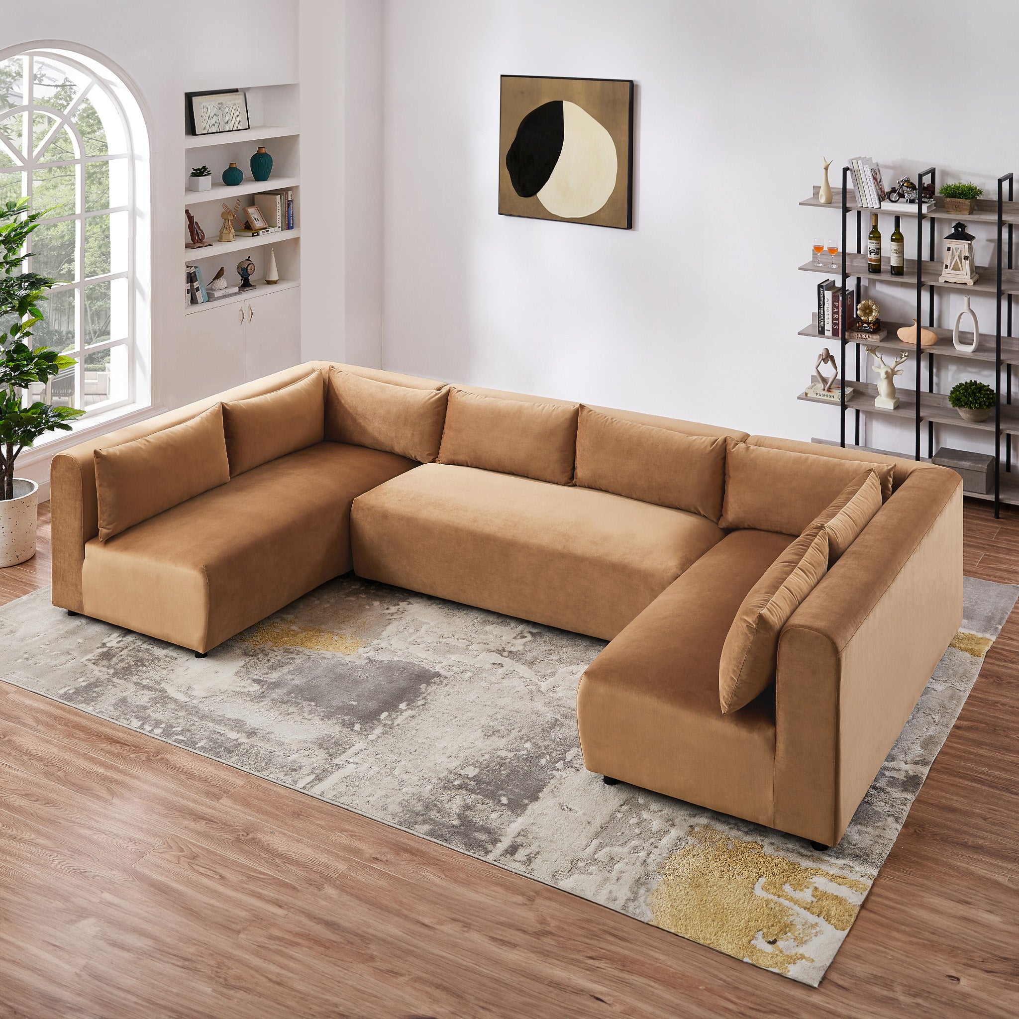 Albany Cognac Velvet Modular Corner Sofa - MidinMod