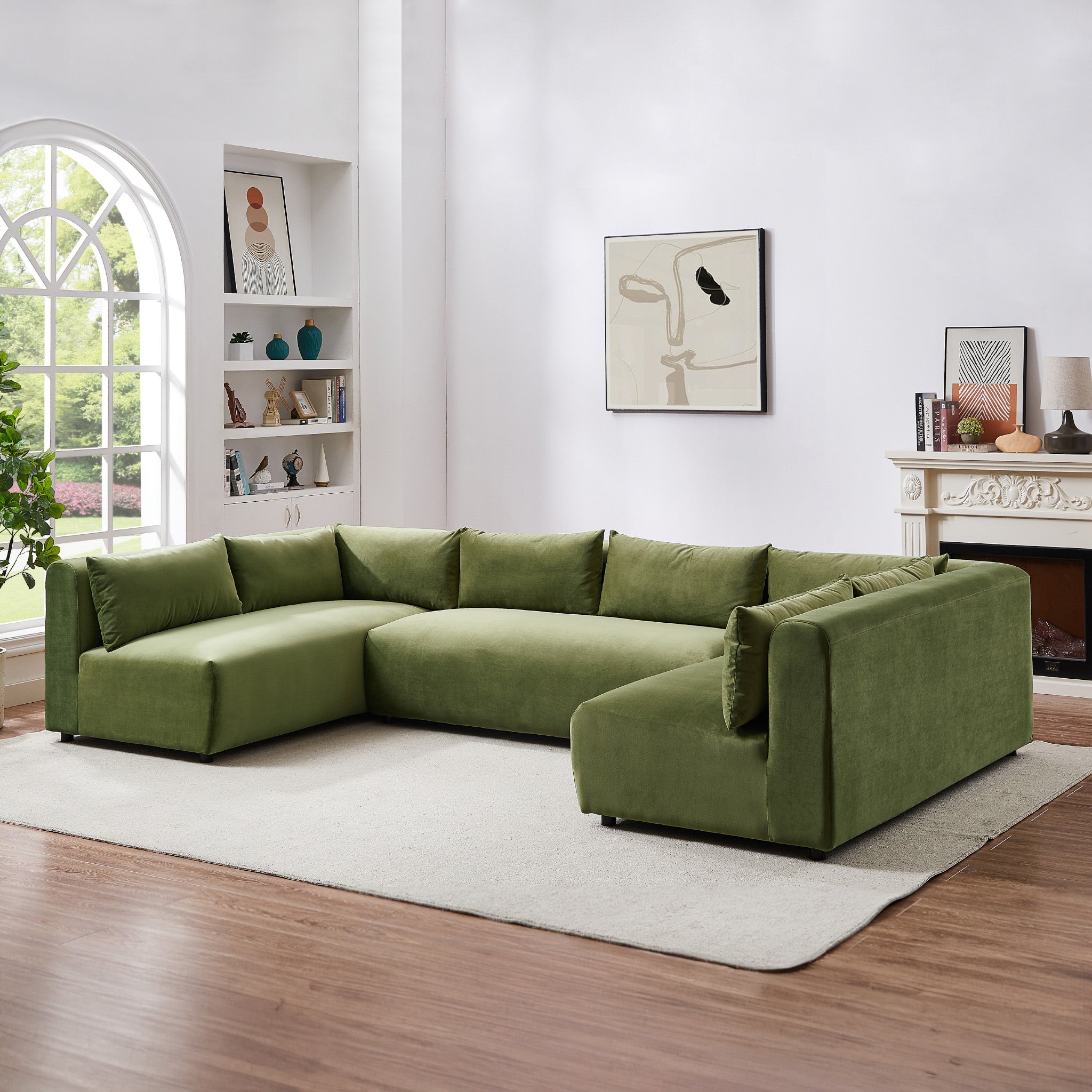 Albany Olive Green Velvet Modular Corner Sectional Modern Sofa - MidinMod