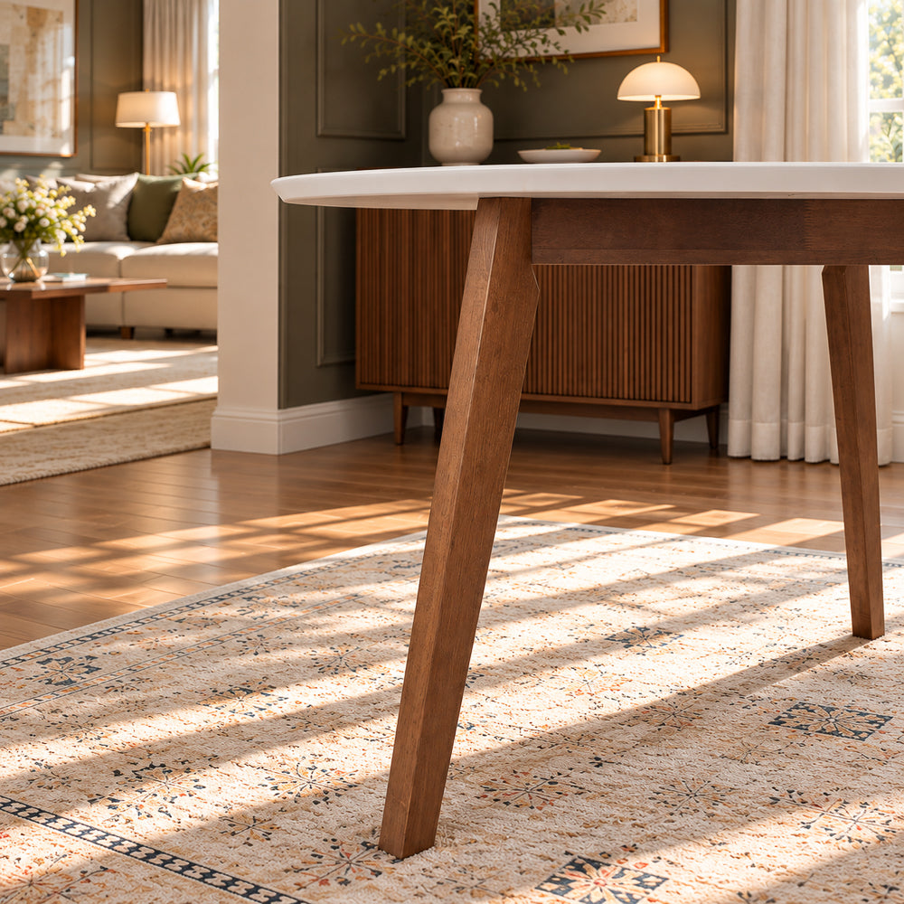 Aliana White Top Round Solid Wood Dining Table | MidinMod