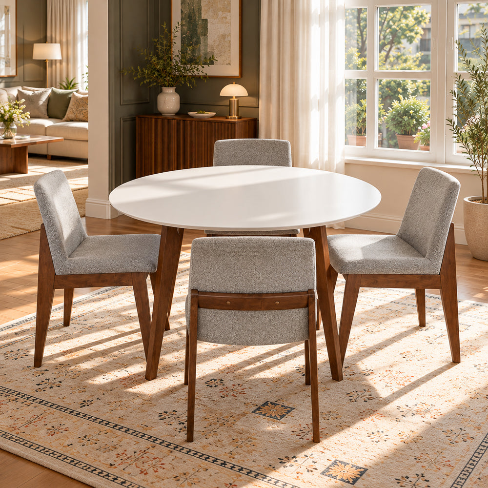 Aliana White Top Round Solid Wood Dining Table | MidinMod