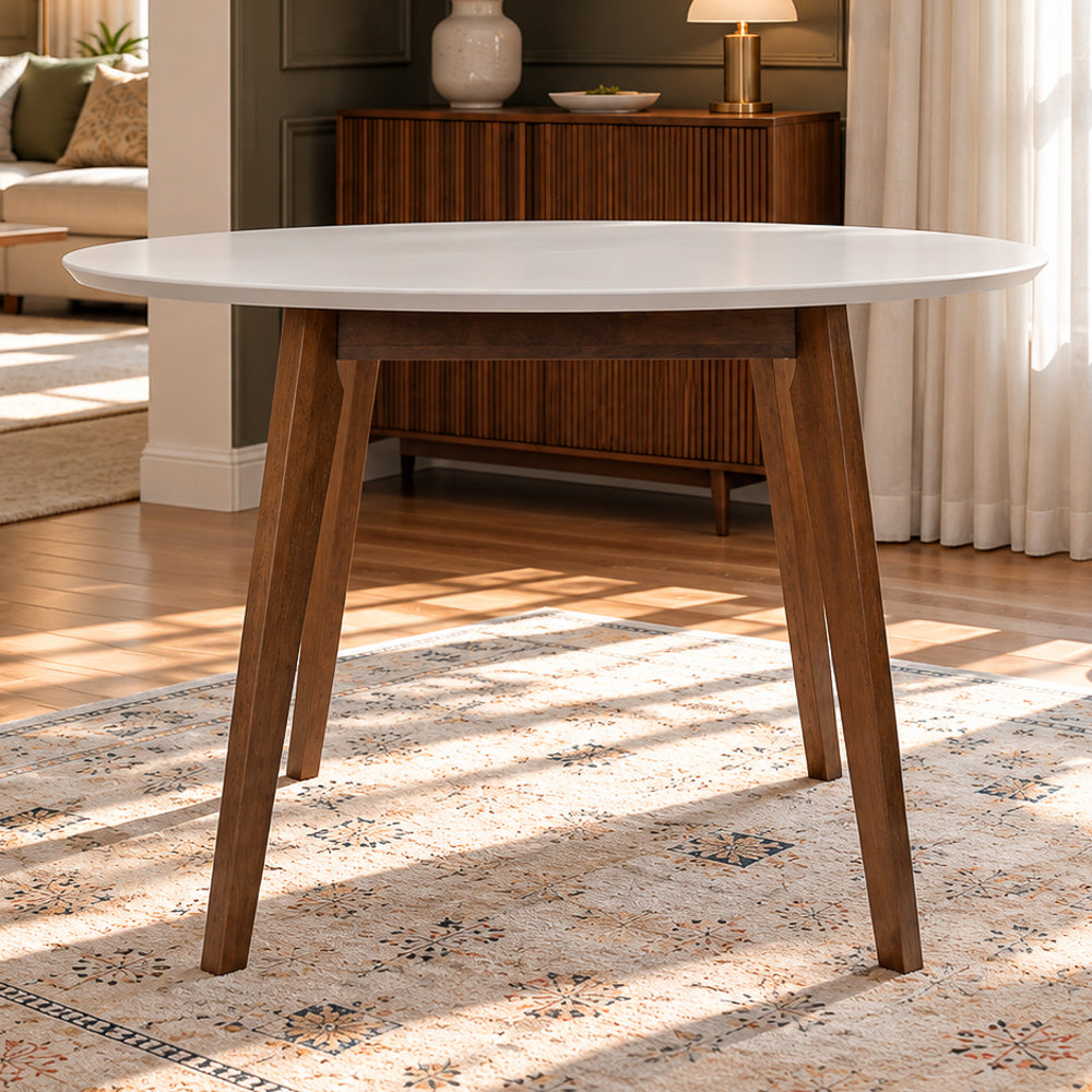 Aliana White Top Round Solid Wood Dining Table | MidinMod