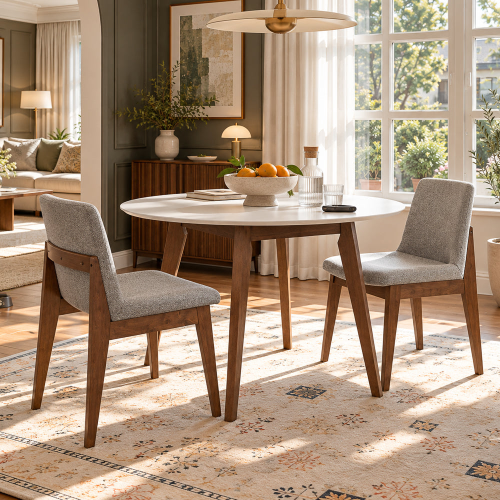 Aliana White Top Round Solid Wood Dining Table | MidinMod