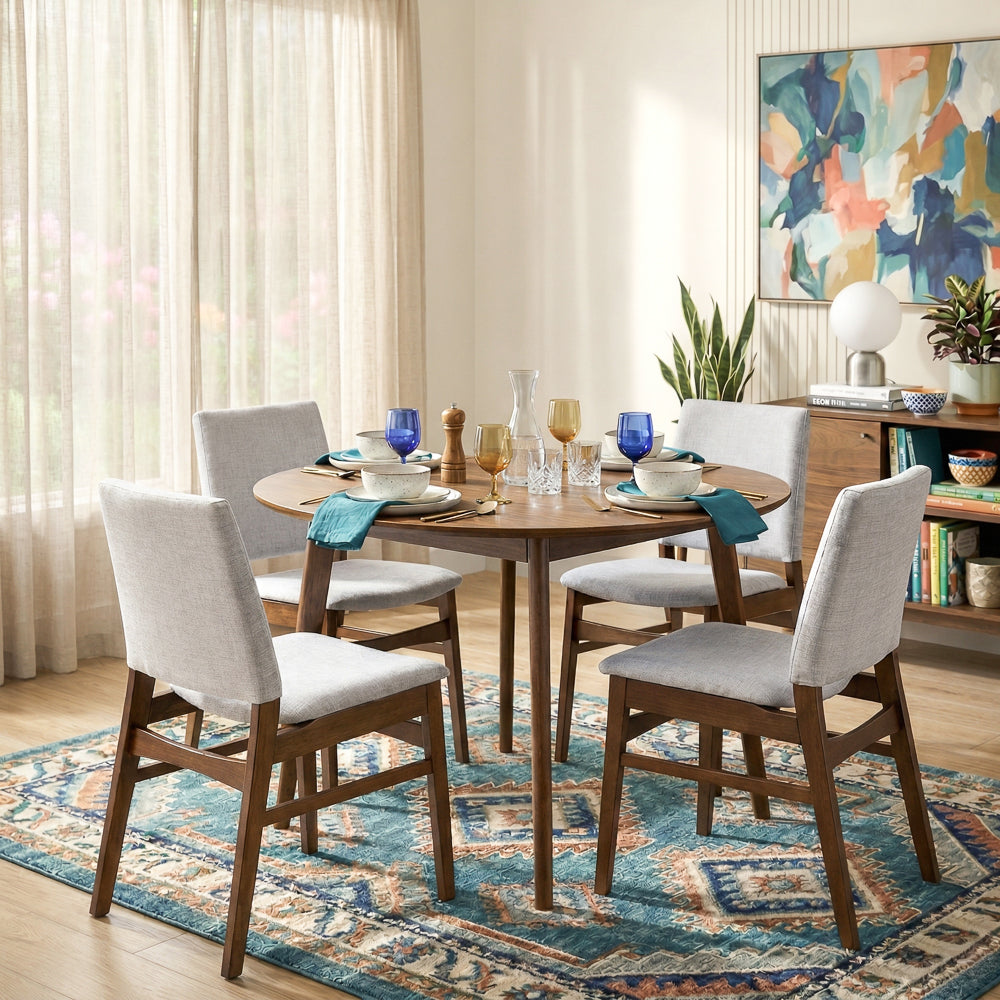 Alpha Modern Light Grey Fabric Dining Chair Set | Cutout Back Design | MidinMod