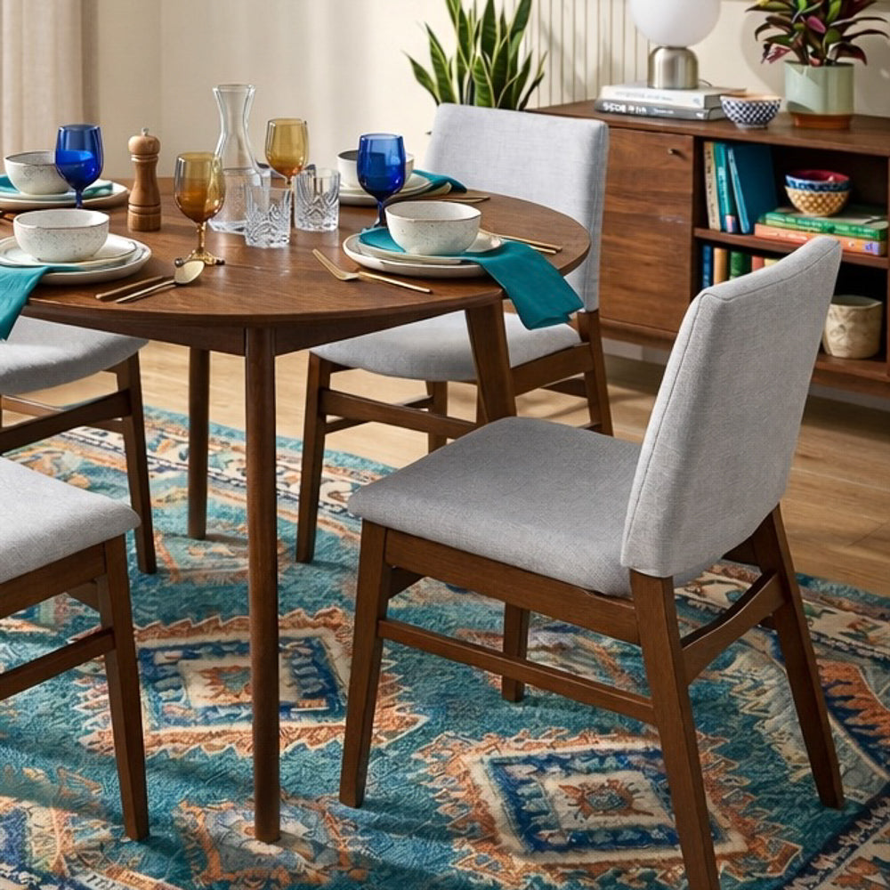 Alpha Modern Light Grey Fabric Dining Chair Set | Cutout Back Design | MidinMod