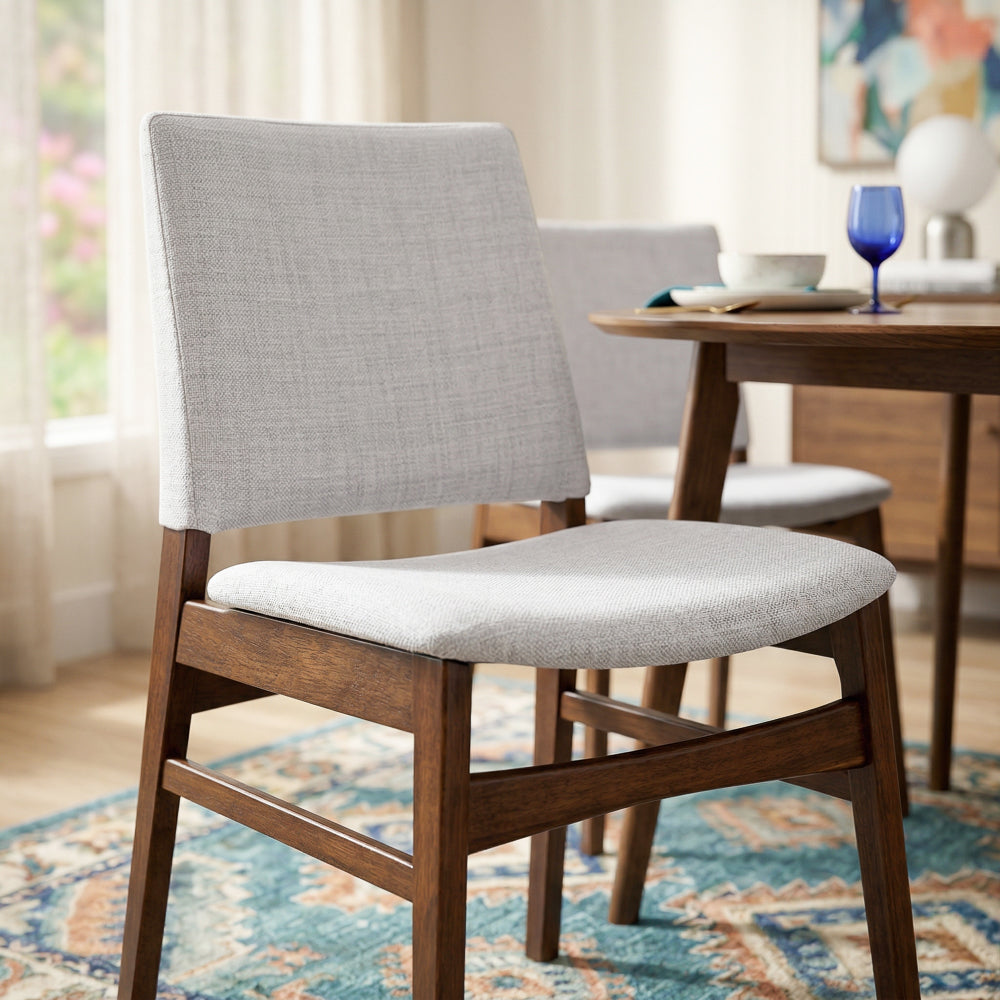 Alpha Modern Light Grey Fabric Dining Chair Set | Cutout Back Design | MidinMod