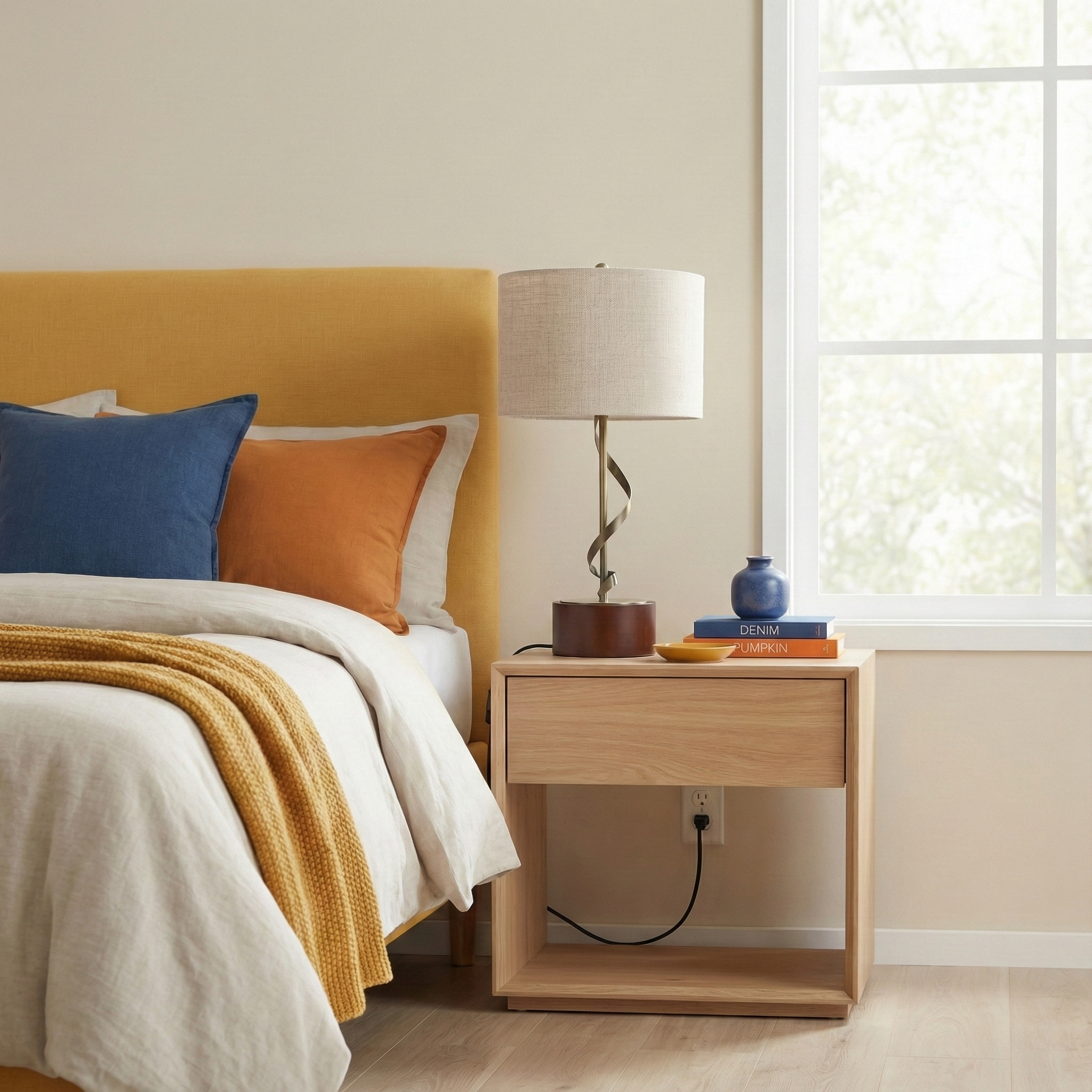 Apollo Twisted Metal Table Lamp | Walnut Base & Linen Shade | MidinMod