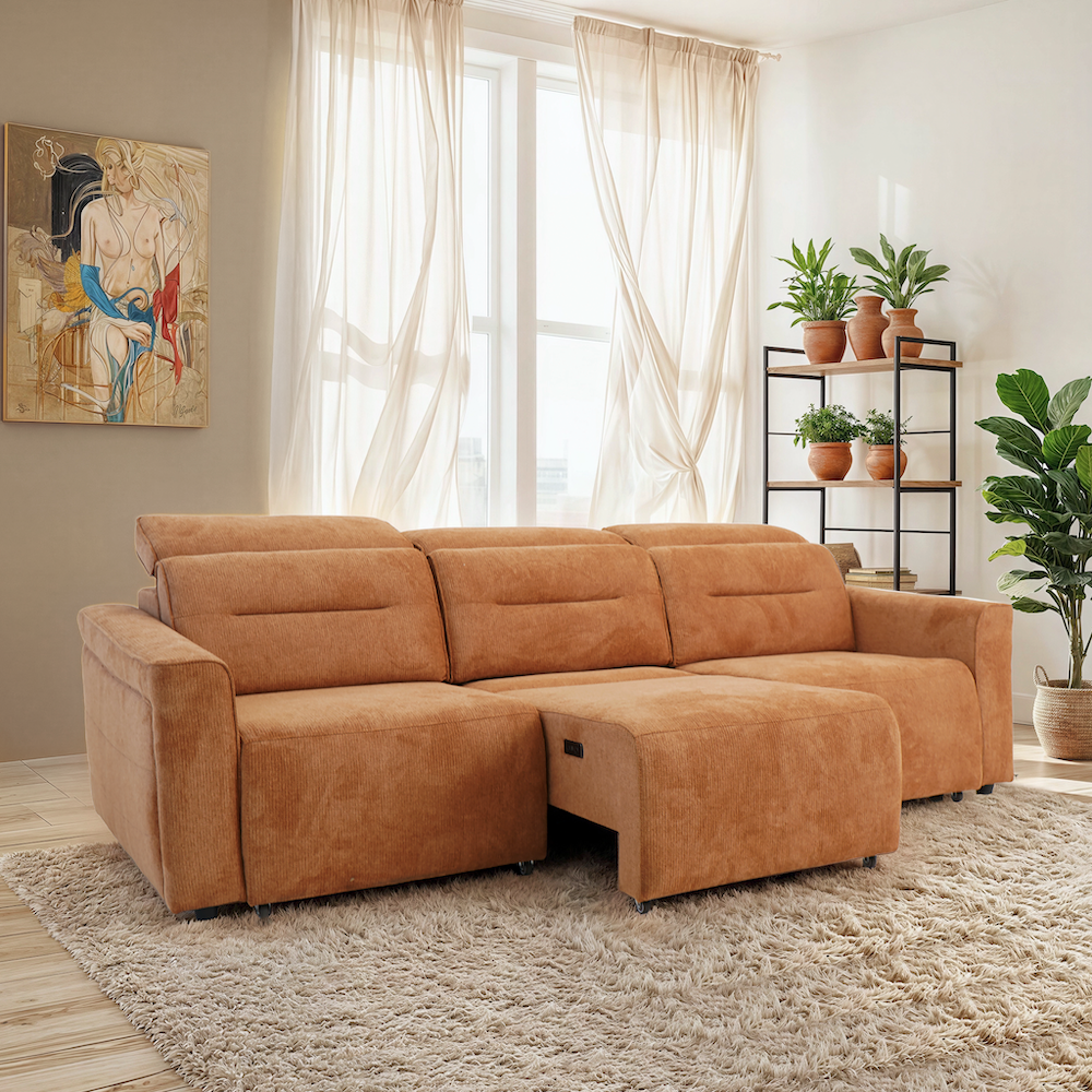 Archie Fabric Power Slider Sofa | 3-Seater with Motorized Extendable Deep Seats | MidinMod