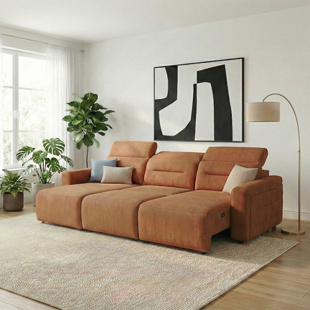 Archie Fabric Power Slider Sofa | 3-Seater with Motorized Extendable Deep Seats | MidinMod