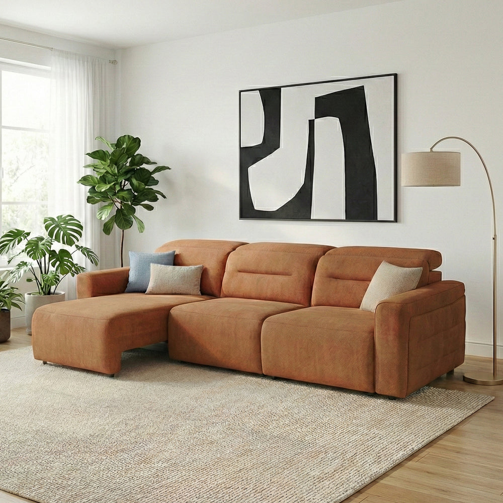 Archie Burnt Orange Fabric Power Slider Sofa | MidInMod