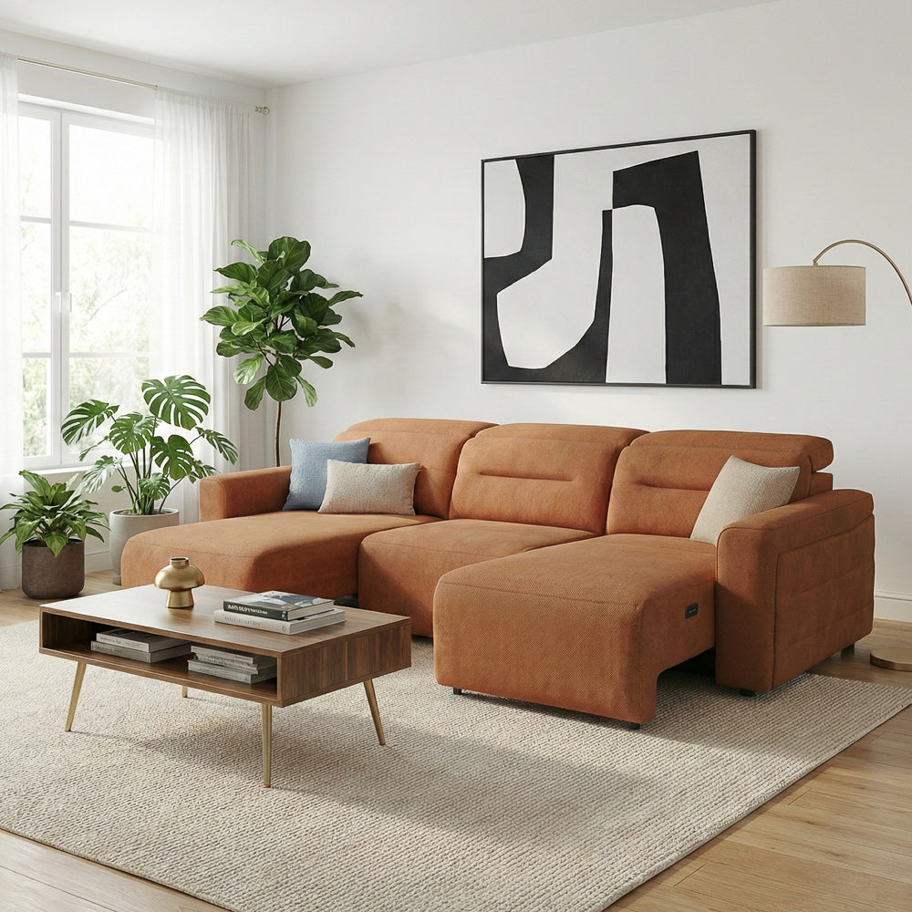 Archie Burnt Orange Fabric Power Slider Sofa | MidInMod