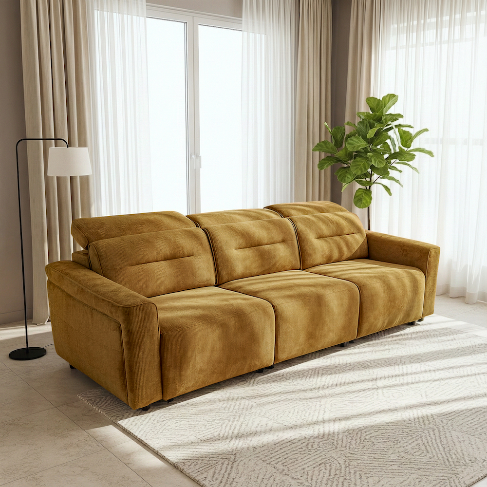 Archie Fabric Power Slider Sofa | 3-Seater with Motorized Extendable Deep Seats | MidinMod