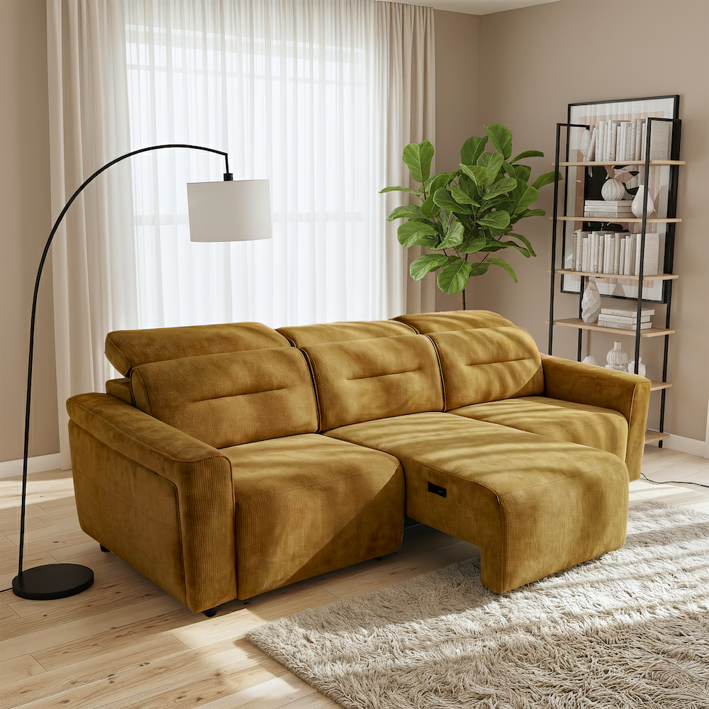 Archie Fabric Power Slider Sofa | 3-Seater with Motorized Extendable Deep Seats | MidinMod