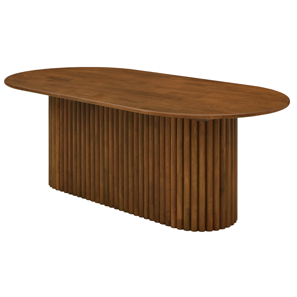 Ariel Oval Solid Wood Dining Table with Ribbed Pedestal Base | MidinMod