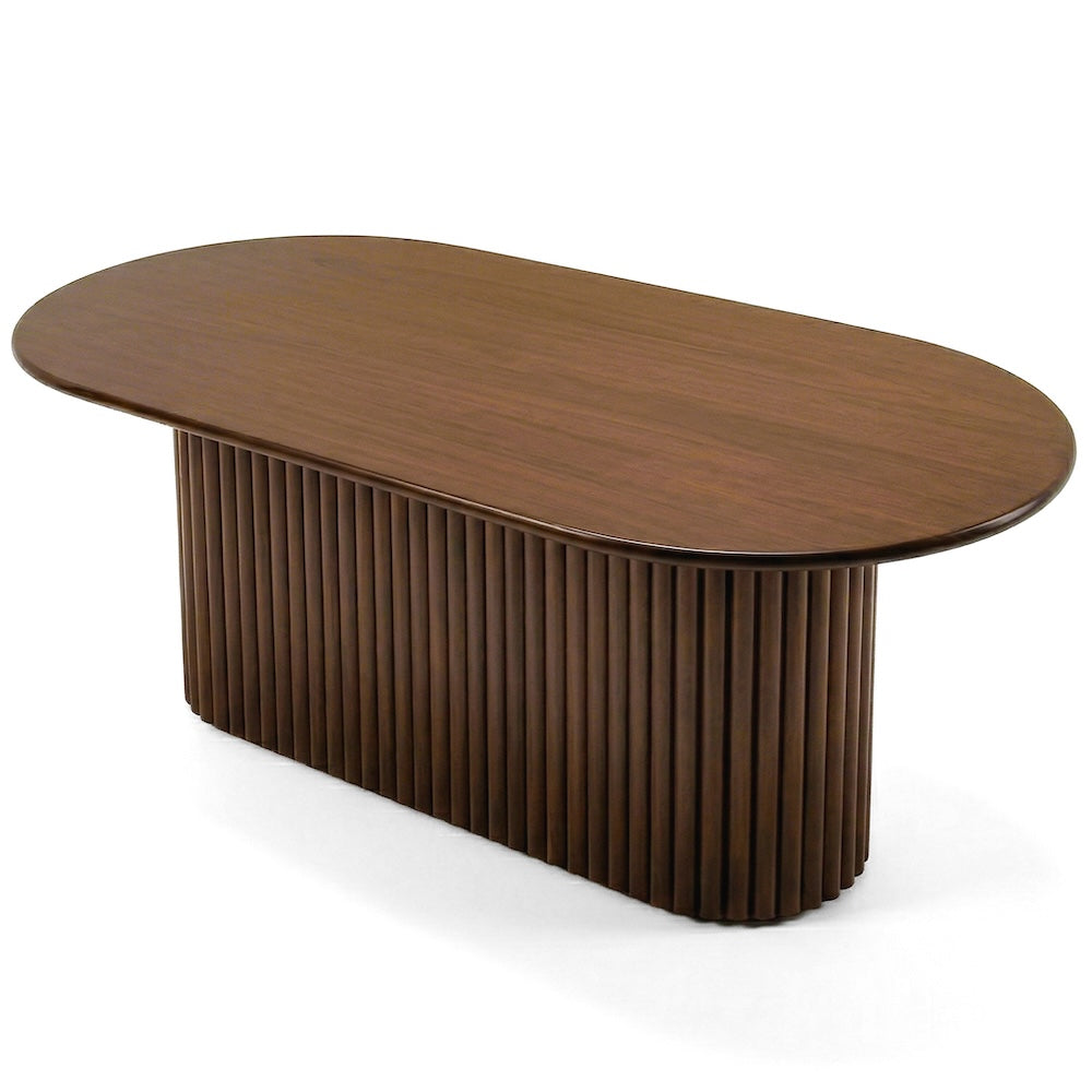 Ariel Oval Solid Wood Dining Table with Ribbed Pedestal Base | MidinMod