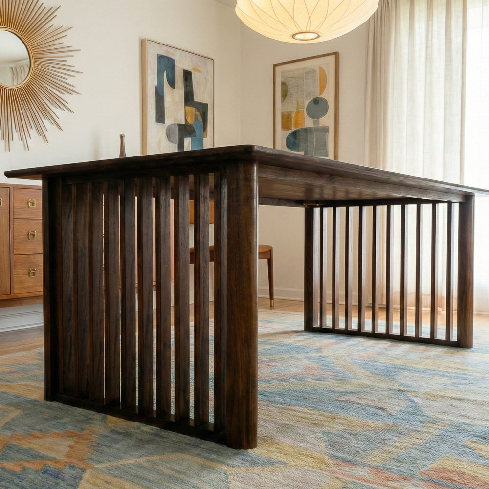 Ariel Solid Wood Rectangular Dining Table with Ribbed Slab Legs – Walnut Finish | MidinMod